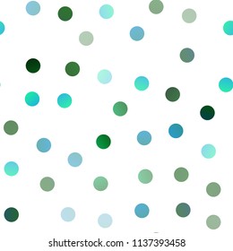 Dark Blue, Green vector seamless background with dots. Blurred bubbles on abstract background with colorful gradient. The pattern can be used for ads, leaflets of liquid.