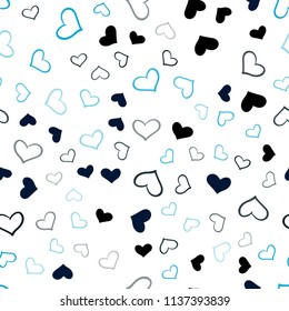 Dark Blue, Green vector seamless template with doodle hearts. Hearts on blurred abstract background with colorful gradient. Pattern for marriage gifts, congratulations.