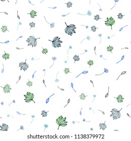 Dark Blue, Green vector seamless sketch pattern. Sketchy doodles with leaves on white background. Pattern for brand book.