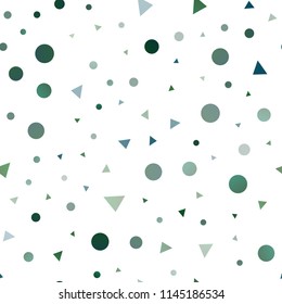 Dark Blue, Green vector seamless texture in triangular style with circles. Modern abstract illustration with colorful dots, lines. Design for textile, fabric, wallpapers.