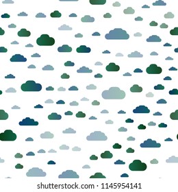Dark Blue, Green vector seamless backdrop with cumulus. Modern illustration with colorful gradient clouds. Pattern for design of fabric, wallpapers.