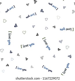 Dark Blue, Green vector seamless background with hearts. Hearts on blurred abstract background with colorful gradient. Pattern can be used for valentine's ad, booklets.