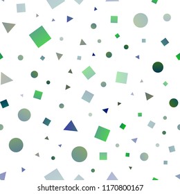 Dark Blue, Green vector seamless cover in geometric circles, triangles, cubes. Pattern for trendy fabric, wallpapers.