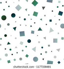 Dark Blue, Green vector seamless cover in polygonal style with circles. Illustration with set of colorful circles, triangles, squares. Trendy design for wallpaper, fabric makers.