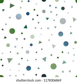 Dark Blue, Green vector seamless template with crystals, circles. Glitter abstract illustration with spheres, triangular lines. Trendy design for wallpaper, fabric makers.