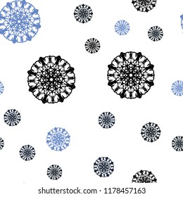Dark Blue, Green vector seamless template with ice snowflakes. Modern geometrical abstract illustration with crystals of ice. Pattern for design of window blinds, curtains.