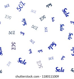 Dark Blue, Green vector seamless texture with selling prices 50 %. Colored words of sales with gradient on white background. Pattern for ads, posters, banners of sales.