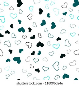 Dark Blue, Green vector seamless pattern with colorful hearts. Decorative shining illustration with hearts on abstract template. Design for ad, poster, banner of Valentine Day.