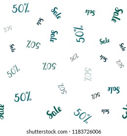 Dark Blue, Green vector seamless texture with selling prices 50 %. Colorful set of  percentage signs in simple style. Template for season sales, shopping ads.