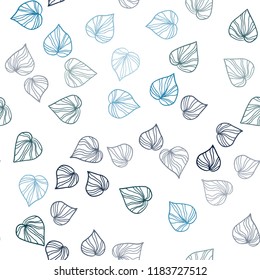 Dark Blue, Green vector seamless abstract design with leaves. Sketchy doodles with leaves on blurred background. Design for textile, fabric, wallpapers.