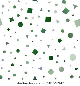 Dark Blue, Green vector seamless cover in polygonal style with circles. Illustration with set of colorful circles, triangles, squares. Pattern for trendy fabric, wallpapers.