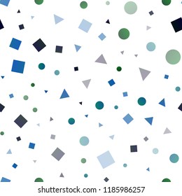 Dark Blue, Green vector seamless layout with circles, lines, rectangles. Abstract gradient illustration with circles, triangles, cubes. Template for business cards, websites.