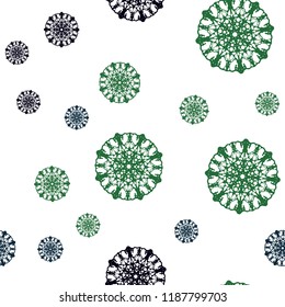 Dark Blue, Green vector seamless background with xmas snowflakes. Glitter abstract illustration with crystals of ice. Template for business cards, websites.