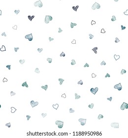 Dark Blue, Green vector seamless layout with sweet hearts. Blurred decorative design in doodle style with hearts. Design for ad, poster, banner of Valentine Day.