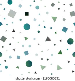 Dark Blue, Green vector seamless layout with circles, lines, rectangles. Illustration with colorful circles, triangles, rectangles. Pattern for design of fabric, wallpapers.