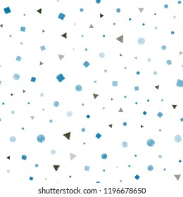 Dark Blue, Green vector seamless background with triangles, circles, cubes. Abstract gradient illustration with circles, triangles, cubes. Pattern for design of fabric, wallpapers.