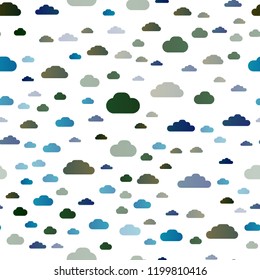 Dark Blue, Green vector seamless backdrop with cumulus. Colorful illustration with abstract clouds. Trendy design for wallpaper, fabric makers.