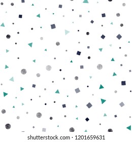 Dark Blue, Green vector seamless layout with circles, lines, rectangles. Abstract illustration with colorful dots, lines, cubes. Pattern for trendy fabric, wallpapers.
