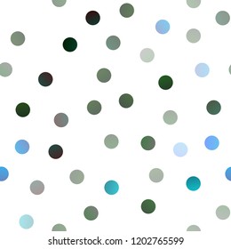 Dark Blue, Green vector seamless texture with disks. Blurred bubbles on abstract background with colorful gradient. Pattern can be used as texture of water, rain drops.