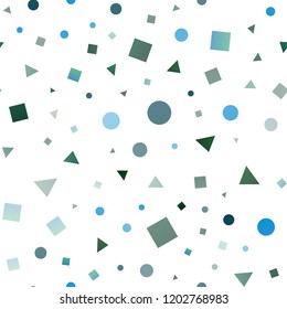 Dark Blue, Green vector seamless pattern in polygonal style with circles. Glitter abstract illustration with spheres, squares, lines. Trendy design for wallpaper, fabric makers.