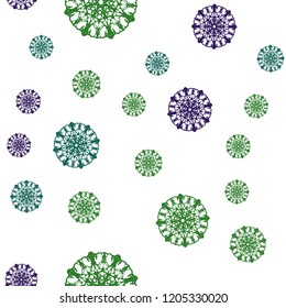 Dark Blue, Green vector seamless pattern with christmas snowflakes. Blurred decorative design in xmas style with snow. Design for textile, fabric, wallpapers.
