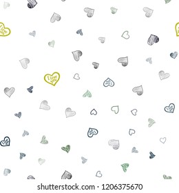 Dark Blue, Green vector seamless cover with Shining hearts. Blurred decorative design in doodle style with hearts. Pattern for marriage gifts, congratulations.