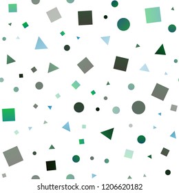 Dark Blue, Green vector seamless cover in polygonal style with circles. Abstract gradient illustration with circles, triangles, cubes. Pattern for design of fabric, wallpapers.