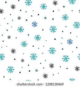 Dark Blue, Green vector seamless background with xmas snowflakes. Shining colorful illustration with snow on abstract template. Design for textile, fabric, wallpapers.