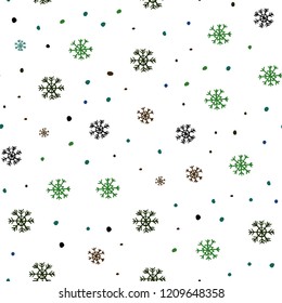 Dark Blue, Green vector seamless cover with beautiful snowflakes. Colorful decorative design in xmas style with snow. Design for textile, fabric, wallpapers.