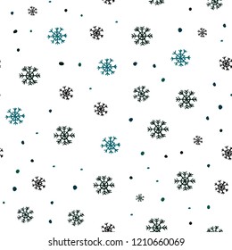 Dark Blue, Green vector seamless pattern with christmas snowflakes. Modern geometrical abstract illustration with snowflakes. Pattern for design of window blinds, curtains.
