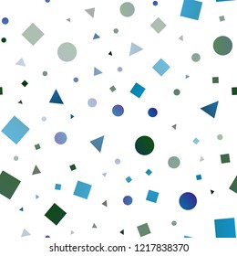 Dark Blue, Green vector seamless backdrop with lines, circles, rhombus. Decorative design in abstract style with lines, dots, cubes. Design for textile, fabric, wallpapers.