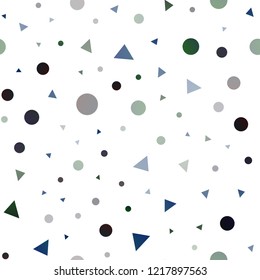 Dark Blue, Green vector seamless texture in triangular style with circles. Modern abstract illustration with colorful dots, lines. Template for business cards, websites.