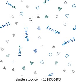 Dark Blue, Green vector seamless template with doodle hearts. Hearts on blurred abstract background with colorful gradient. Pattern for carnival, festival romantic leaflets.