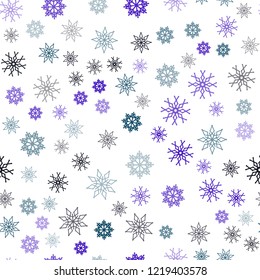 Dark Blue, Green vector seamless template with ice snowflakes. Blurred decorative design in xmas style with snow. Pattern for design of fabric, wallpapers.