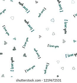 Dark Blue, Green vector seamless layout with sweet hearts. Blurred decorative design in doodle style with hearts. Pattern for marriage gifts, congratulations.
