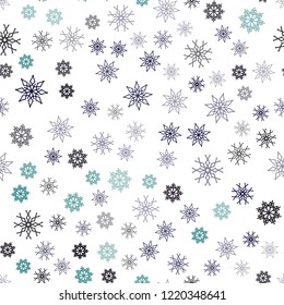 Dark Blue, Green vector seamless layout with bright snowflakes. Decorative shining illustration with snow on abstract template. Pattern for design of fabric, wallpapers.