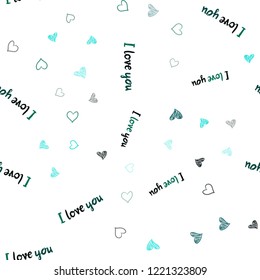 Dark Blue, Green vector seamless background with hearts. Beautiful colored illustration with hearts in celebration style. Template for Valentine's greeting postcards.