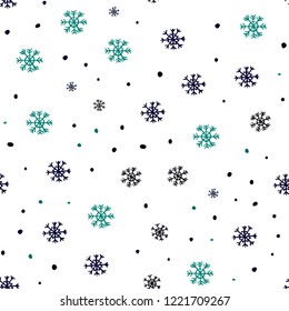 Dark Blue, Green vector seamless background with xmas snowflakes. Shining colorful illustration with snow in christmas style. Trendy design for wallpaper, fabric makers.
