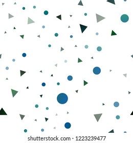 Dark Blue, Green vector seamless pattern in polygonal style with circles. Illustration with set of colorful circles, triangles. Pattern for design of window blinds, curtains.