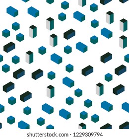 Dark Blue, Green vector seamless, isometric texture in rectangular style. Rectangles on abstract background with colorful gradient. Pattern for design of fabric, wallpapers.