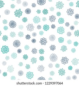 Dark Blue, Green vector seamless layout with bright snowflakes. Blurred decorative design in xmas style with snow. Design for textile, fabric, wallpapers.