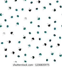 Dark Blue, Green vector seamless texture with coffee beans, mugs. Decorative gradient design of coffee cups and beans. Design for ad, poster, banner of cafes, restaurants.