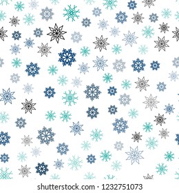 Dark Blue, Green vector seamless pattern with christmas snowflakes. Glitter abstract illustration with crystals of ice. Template for business cards, websites.