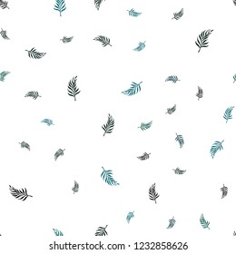 Dark Blue, Green vector seamless elegant wallpaper with leaves. Sketchy doodles with leaves on blurred background. Pattern for design of fabric, wallpapers.
