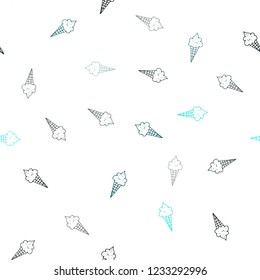 Dark Blue, Green vector seamless template with tasty ice-cream. Glitter abstract sketch with ice-cream cones. Pattern for ads of breakfast, lunch, dinner.