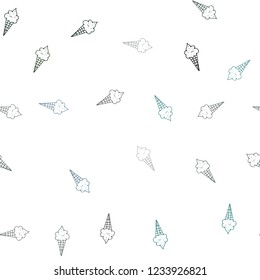 Dark Blue, Green vector seamless pattern with cold ice-cream. Set of abstract ice-cream cones with colorful gradient. Pattern for menu of cafes and restaurants.