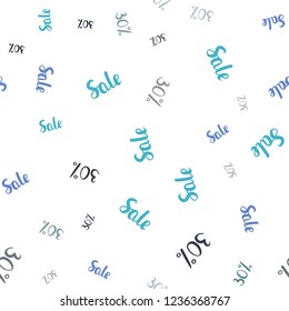 Dark Blue, Green vector seamless texture with selling prices 30 %. Shining colorful illustration with isolated selling prices. Template for season sales, shopping ads.