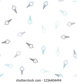 Dark Blue, Green vector seamless cover with sundae ice-cream. Glitter abstract sketch with ice-cream cones. Template of a black hot beverage in a cafe.