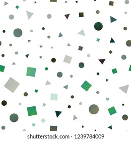 Dark Blue, Green vector seamless texture in poly style with circles, cubes. Illustration with set of colorful circles, triangles, squares. Design for textile, fabric, wallpapers.