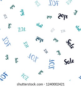 Dark Blue, Green vector seamless texture with selling prices 70 %. Gradient illustration with discount signs on white backdrop. Template for season sales, shopping ads.